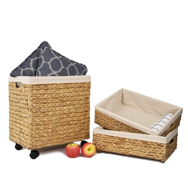Woven Wicker Storage Baskets with Wheels Decorative Baskets for